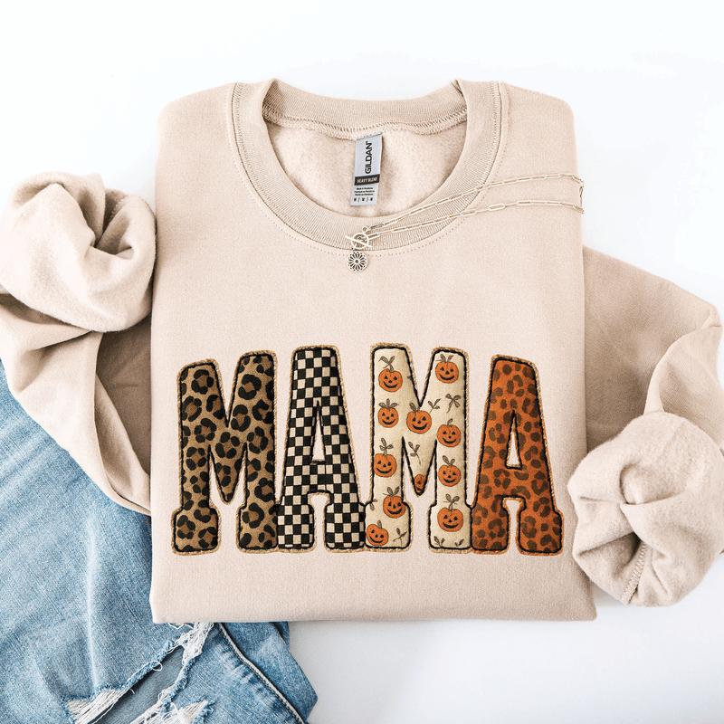 Mama Printed Halloween Pattern Leopard Print Pumpkin Sweatshirt