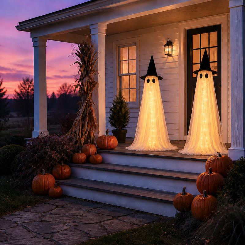 2-Pack 5Ft Halloween Spooky Lighted Ghost Decor Set
