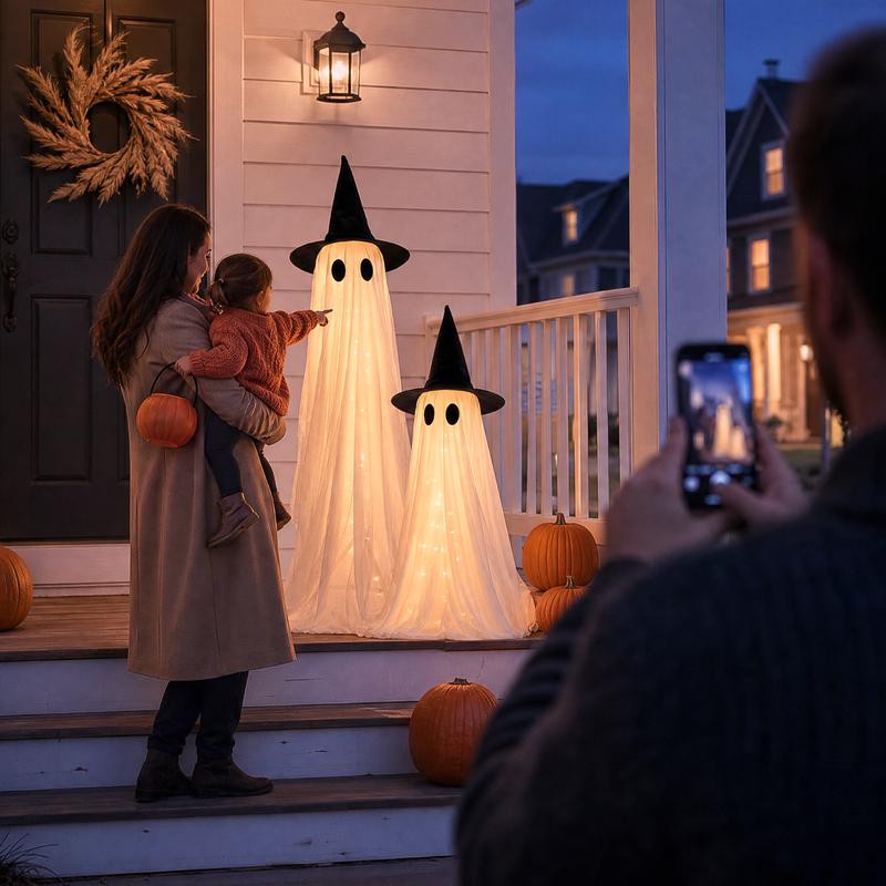 2-Pack 5Ft Halloween Spooky Lighted Ghost Decor Set
